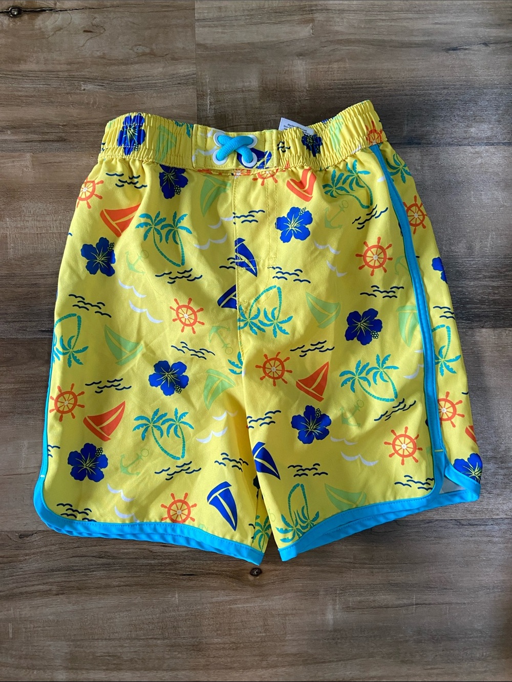 Yellow Tropical Print Kids Swim Shorts